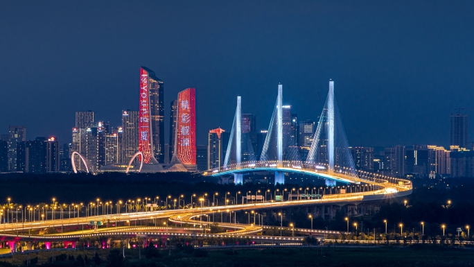 南京五桥河西天际线日转夜延时
