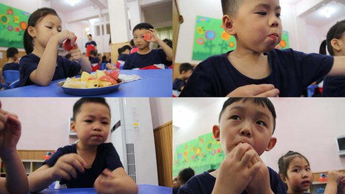 幼儿园孩子在教室吃水果