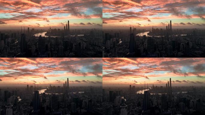 上海东方明珠陆家嘴三件套火烧云宣传片航拍