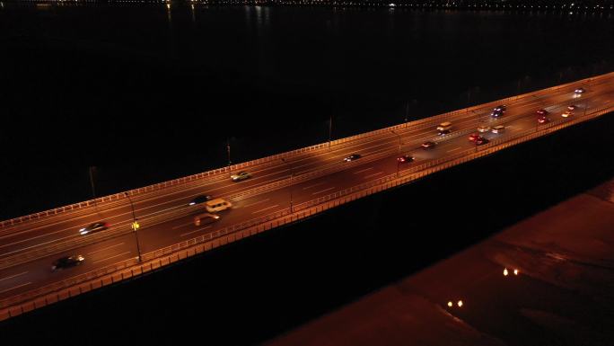 航拍杭州钱塘江大桥夜景