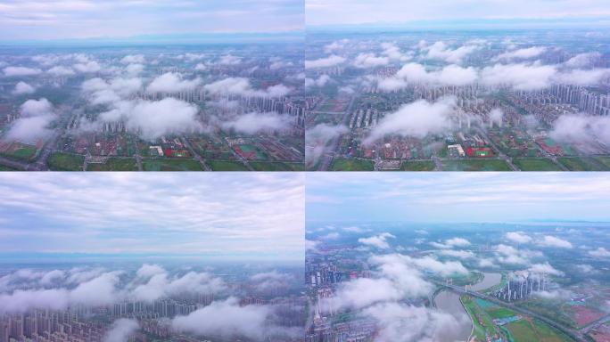 雾天成都城市航拍