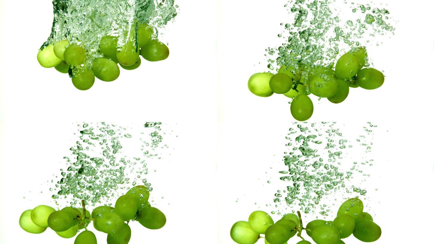 绿葡萄落入水中慢镜头