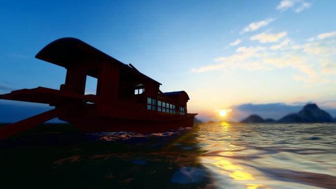 4K 夕阳下远行的南湖红船