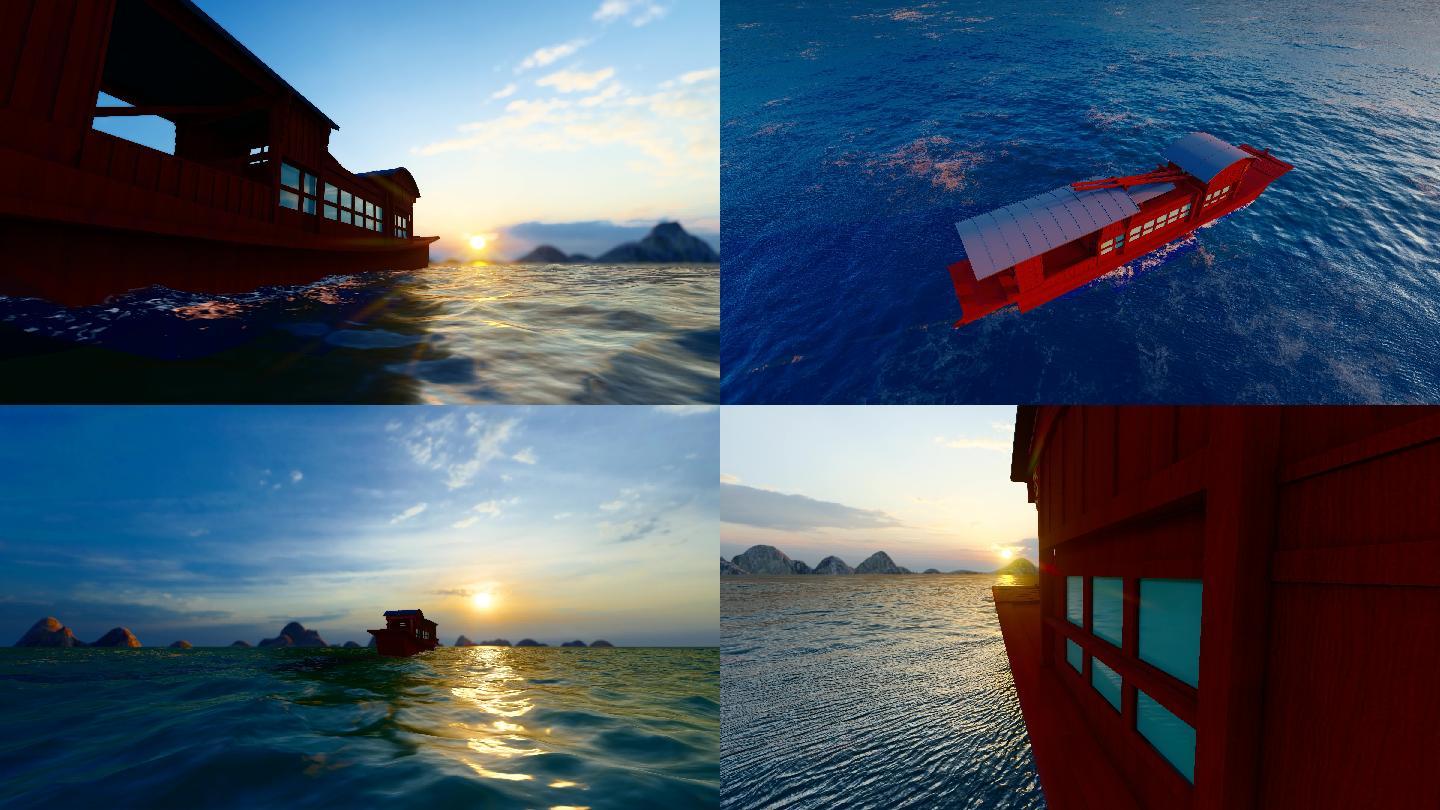 4K 夕阳下远行的南湖红船