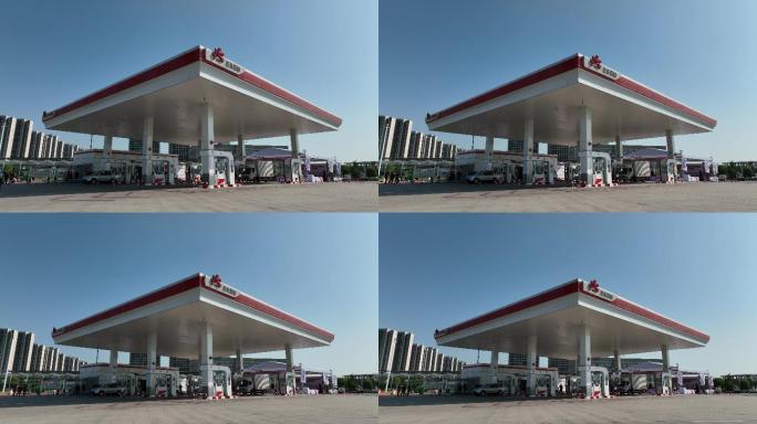 延长石油加油站高桥服务区航拍汽车加油站