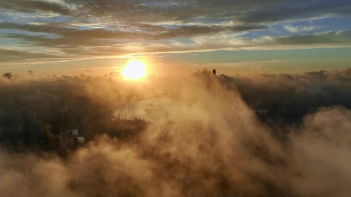 上海地标航拍 上海日出 上海云雾
