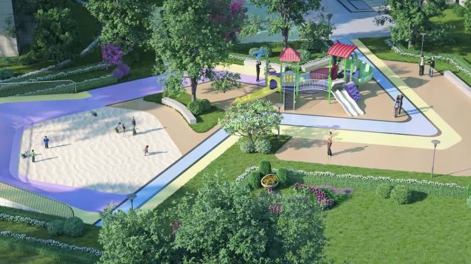 三维 建筑动画 园林 儿童乐园 人造沙滩
