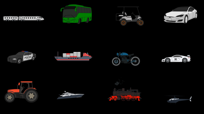 游艇直升飞机跑车交通工具MG动画小元素
