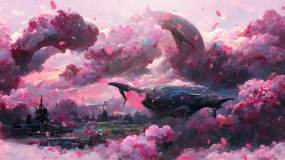 442 花瓣 鲸鱼 鲲 云海 仙境视频素材