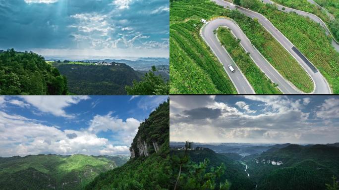 4k贵阳花溪高坡延时山路蓝天白云