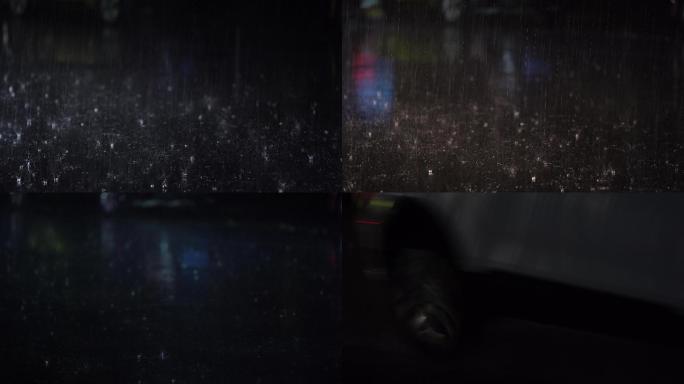雨天雨夜城市道路车辆车灯雨水大雨暴雨车流