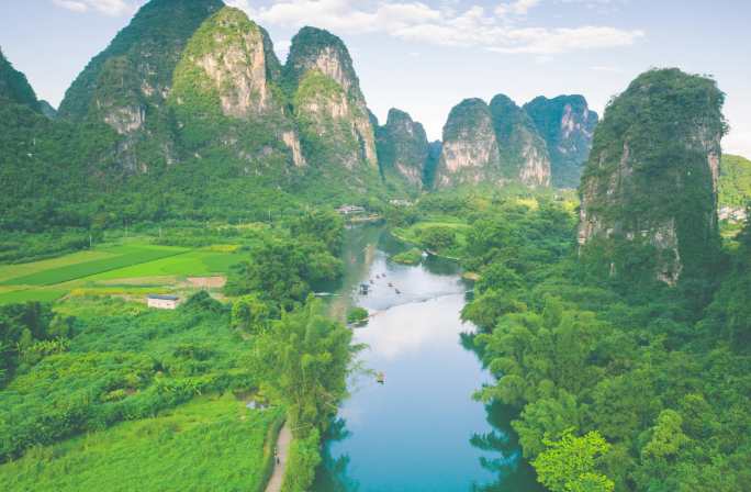 桂林遇龙河十里画廊航拍延时山水大气风景
