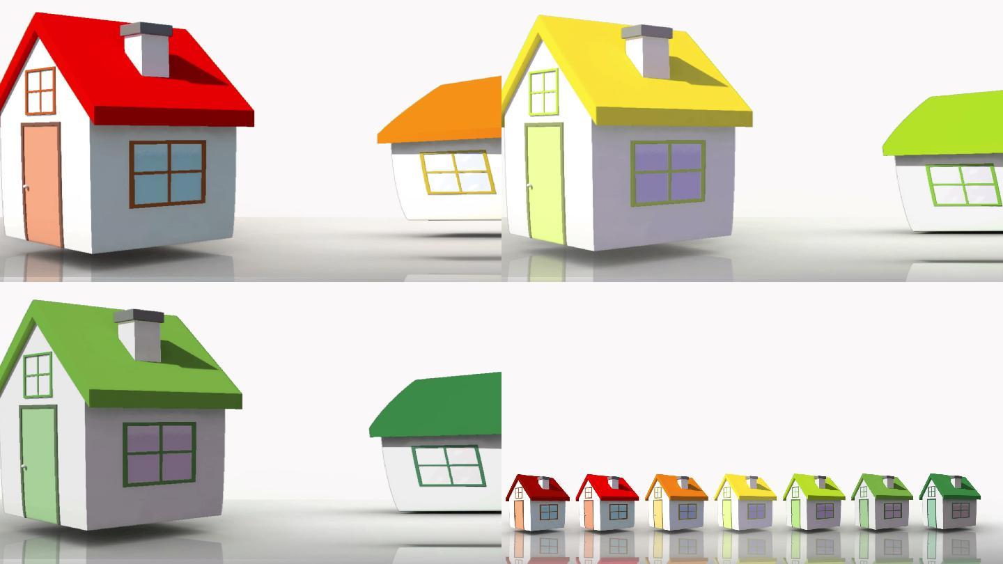 在白色背景上的屋顶上有相应的误码率等级颜色的房子的动画