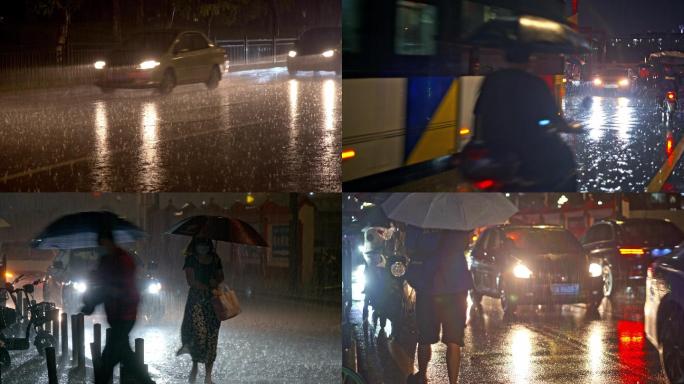 一组城市大雨镜头 暴雨