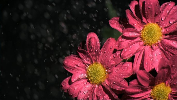 被水打湿的粉色雏菊特写