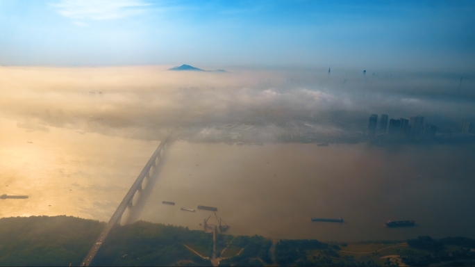 南京长江大桥平流雾延时素材