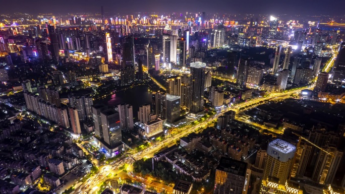 青年路夜景大景大范围移动延时