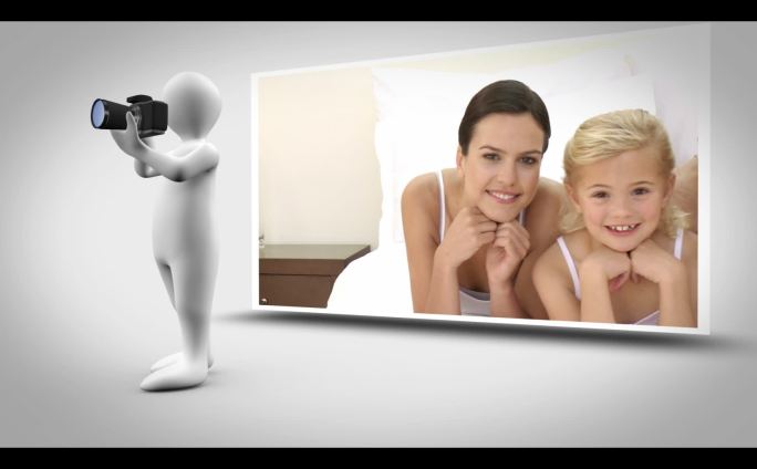 家庭摄影动画与数码人物拍摄照片在白色的背景