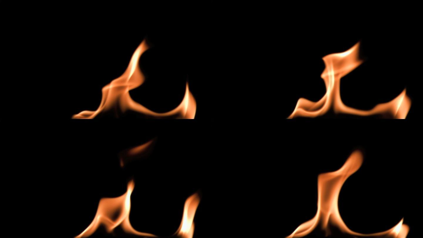 火焰和火花在黑色背景下燃烧特写