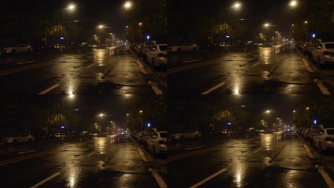 雨后太原夜晚街道宁静灯光