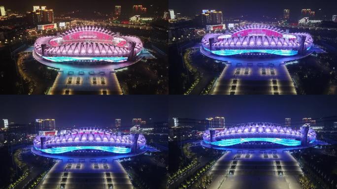 武汉军运会场馆，航拍，夜景