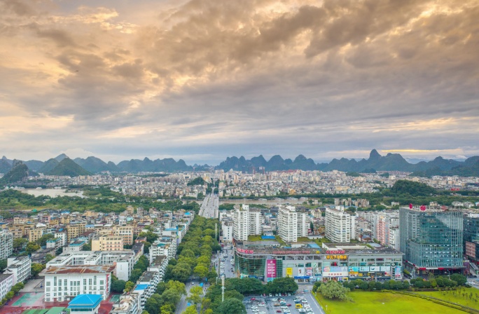桂林市区城市七星区航拍延时空镜大气片头