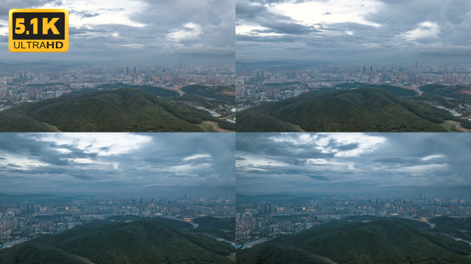 【5K】长虫山航拍暴雨来临前的昆明日转夜