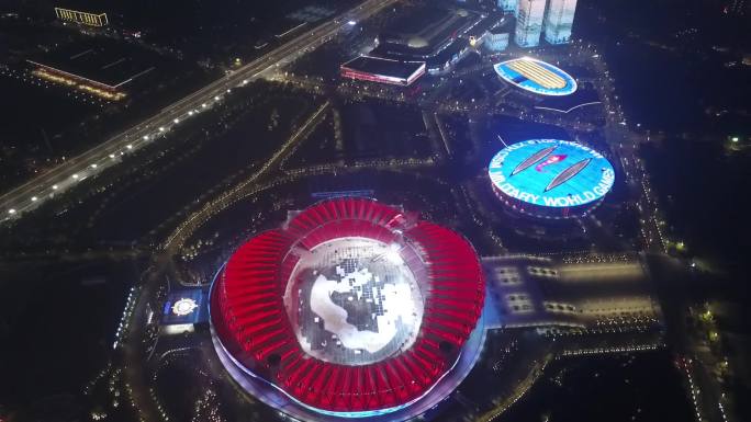 武汉 军运会场馆  航拍 夜景 城市宣传