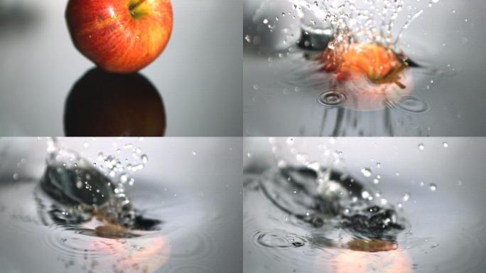 掉入水中的苹果特写