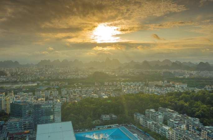 桂林城市日落市区大气风光风景宣传片头