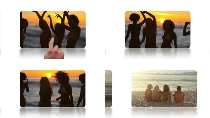 手指滚动屏幕显示海滩视频的动画