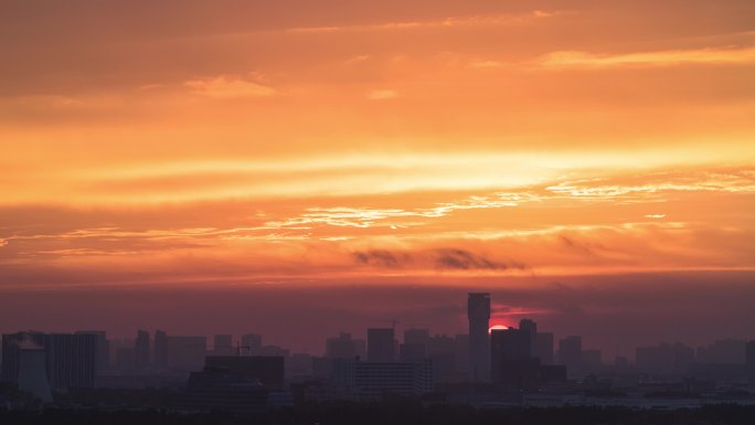 4K夏季日出延时摄影 早晨天空火烧云朝霞