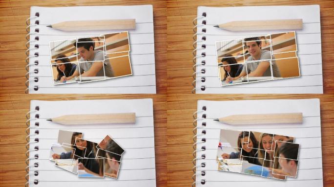 学生上课时落在笔记本上的照片