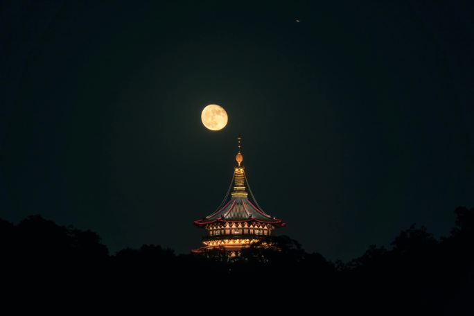 【6K】杭州西湖雷峰塔月亮升起延时