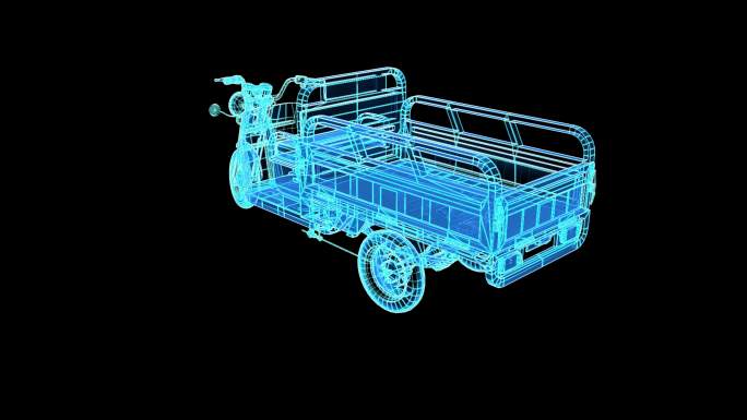 4K蓝色全息线框科技三轮车旋转素材带通道