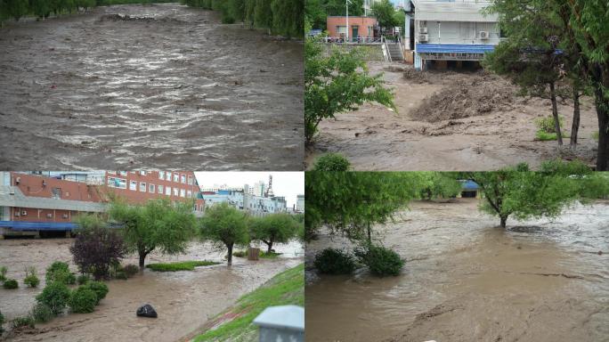 4k延吉市暴雨过后的洪水淹没水上市场合集