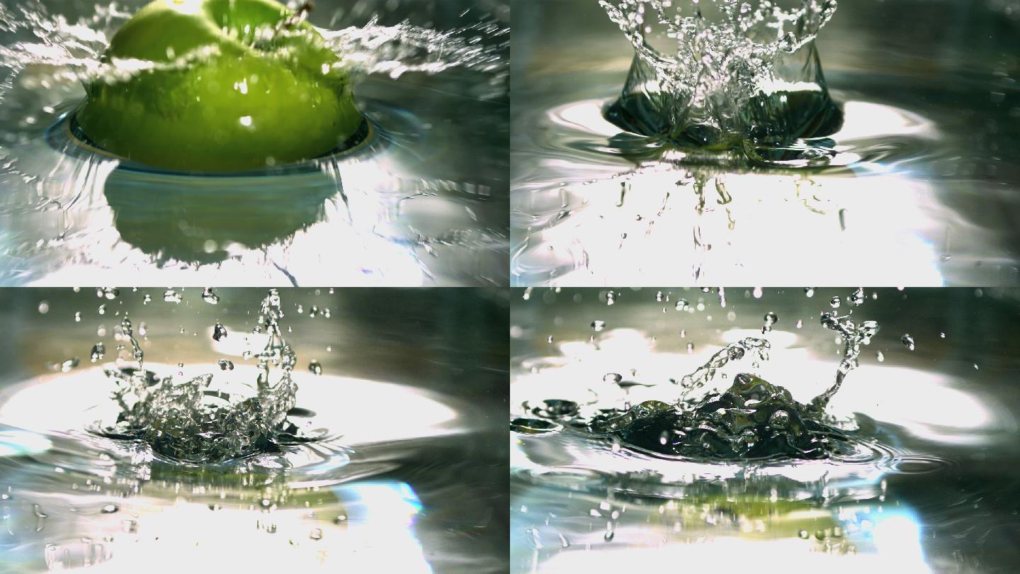 绿苹果特写绿苹果特写落入水中广告片新鲜水