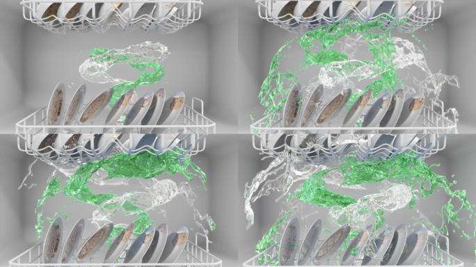 三维洗碗机水旋风清洗盘子污渍