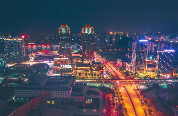 桂林临桂大气风光夜景航拍延时宣传素材