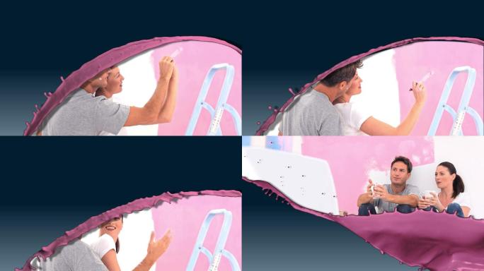 动画与粉色飞溅与一对夫妇绘画的视频