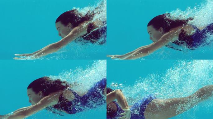 女人在水下游泳特写
