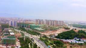 航拍建设发展中的衢州城区现代城市风光视频素材