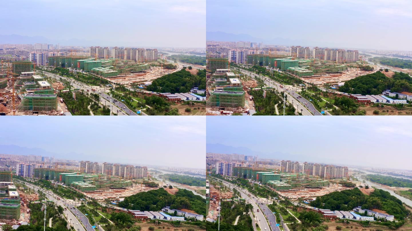 航拍建设发展中的衢州城区现代城市风光