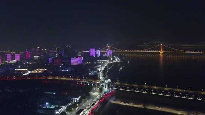 武汉 长江大桥  航拍夜景  城市宣传