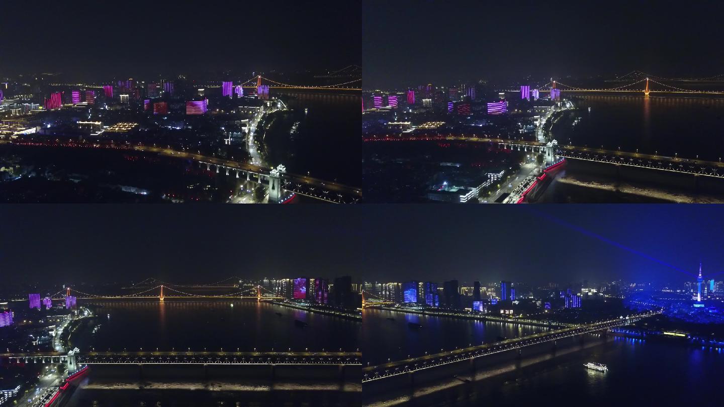 武汉 长江大桥  航拍夜景  城市宣传