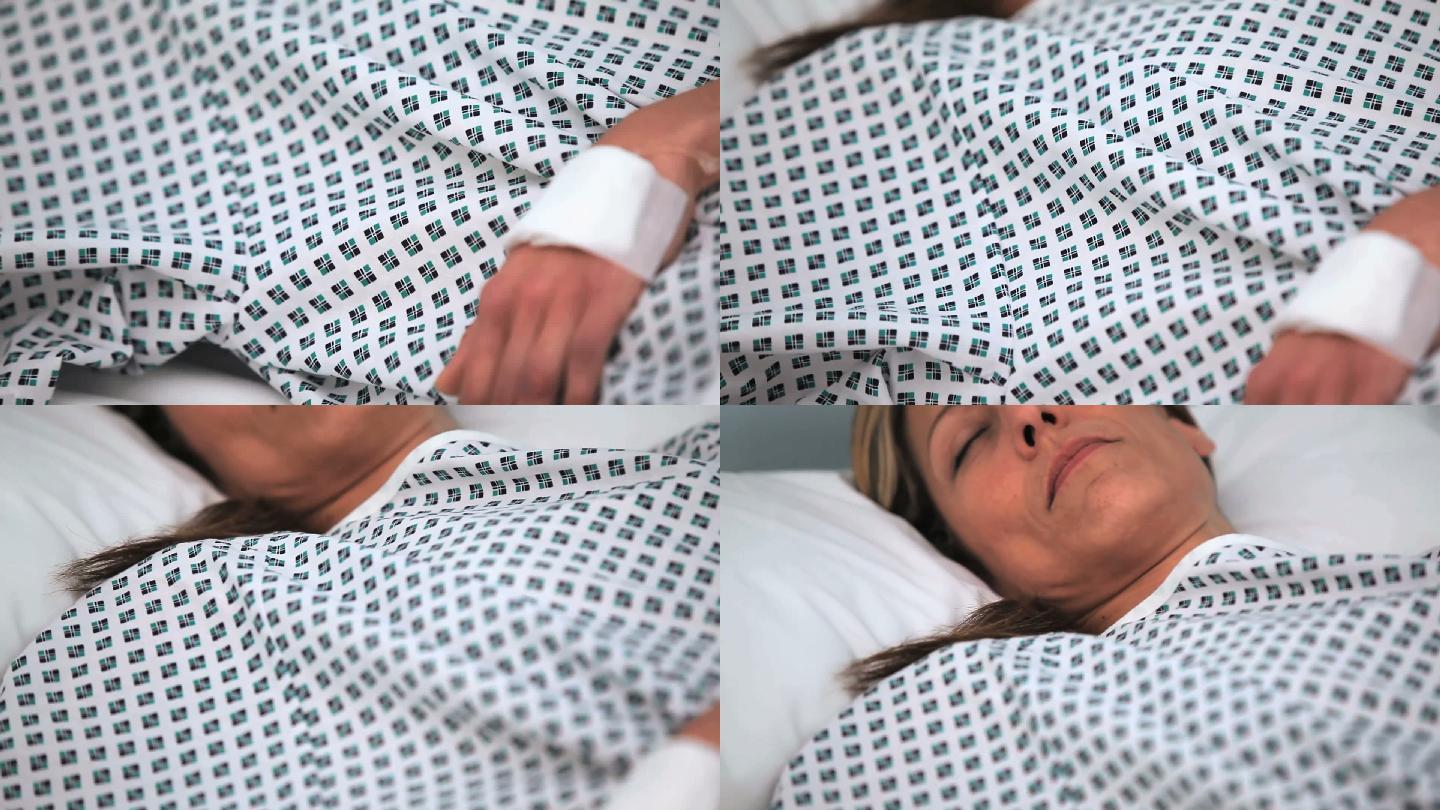 一名女病人躺在病床上休息特写