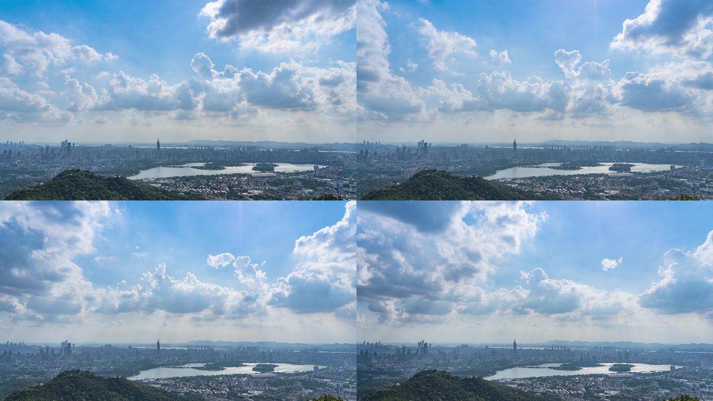 蓝天白云下的南京城全貌