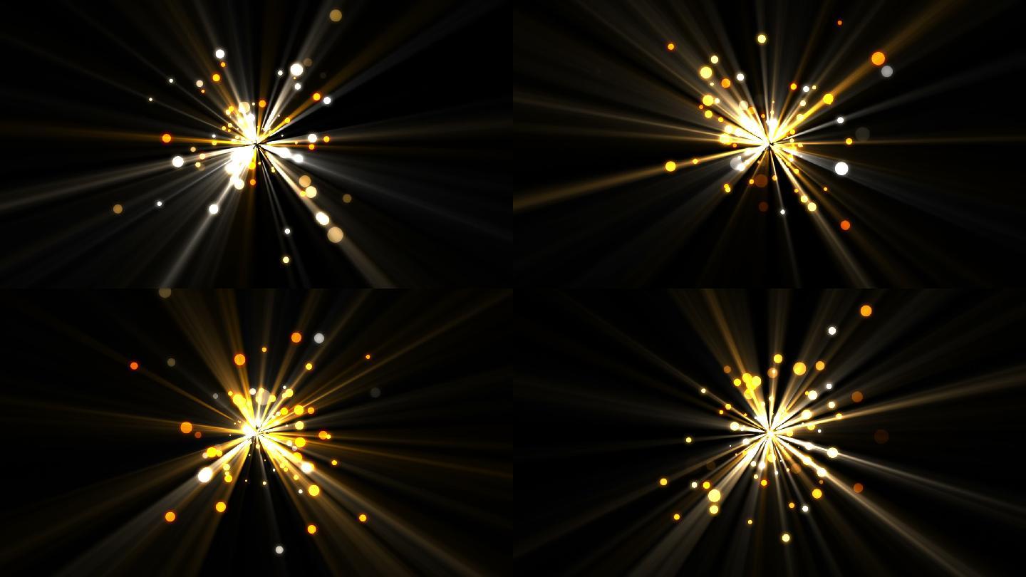 金色的圆点在黑色的背景下从一颗闪亮的星星上移动而来