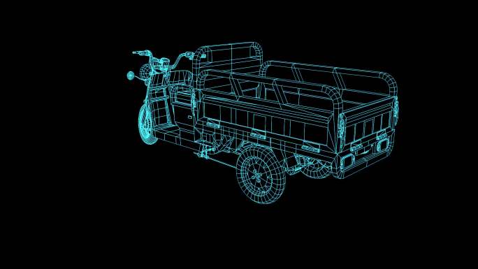 4K蓝色全息线框科技三轮车旋转素材带通道
