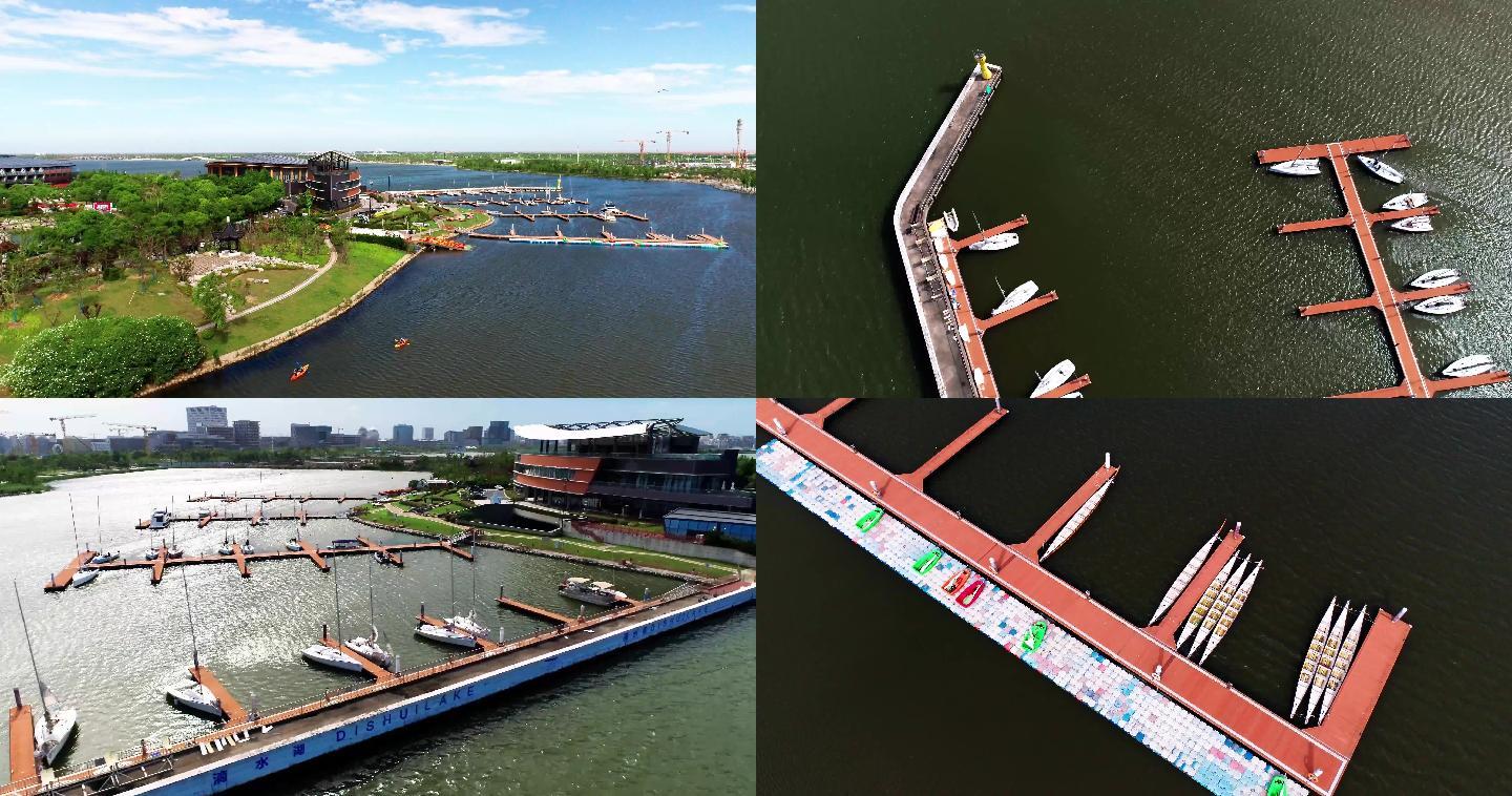 4k航拍上海临港滴水湖帆船基地_4096x2160_高清视频素材下载(编号